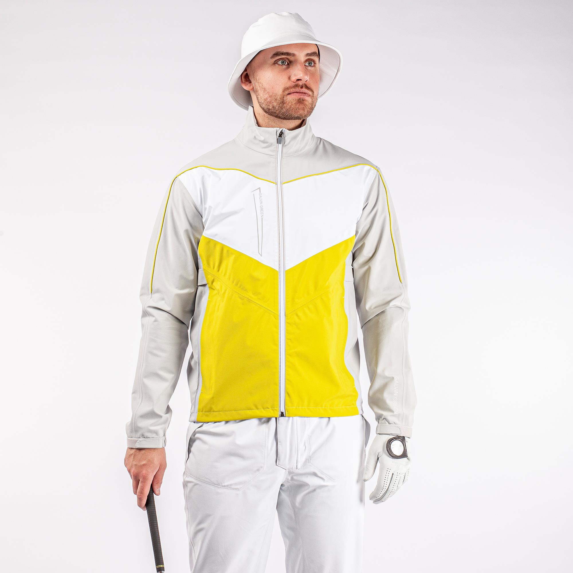 Galvin Green Armstrong Paclite Gore-Tex Mens Waterproof Golf Jacket Cool Grey/Sunny Lime/White